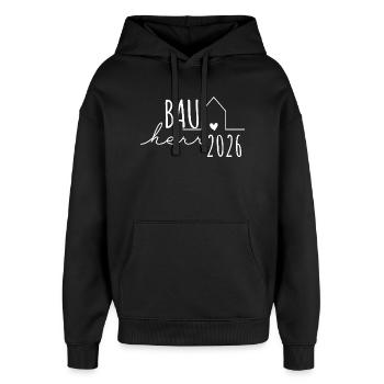 Bauherr 2026 - Bauherren Partnerlook Hausbau - Oversized Unisex Hoodie von Stanley/Stella - Schwarz - Vorne - AI Model Female 172 light (172cm) & AI Model Male 185 light (185cm)