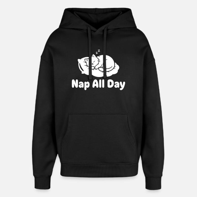 Cat Sleep Nap All Day - Oversized Unisex Hoodie by Stanley/Stella - black