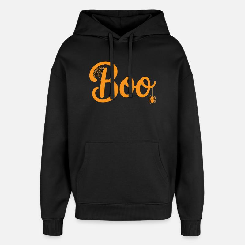 Boo toile d’araignée orange Halloween - Sweat à capuche unisexe Stanley/Stella Oversized - noir