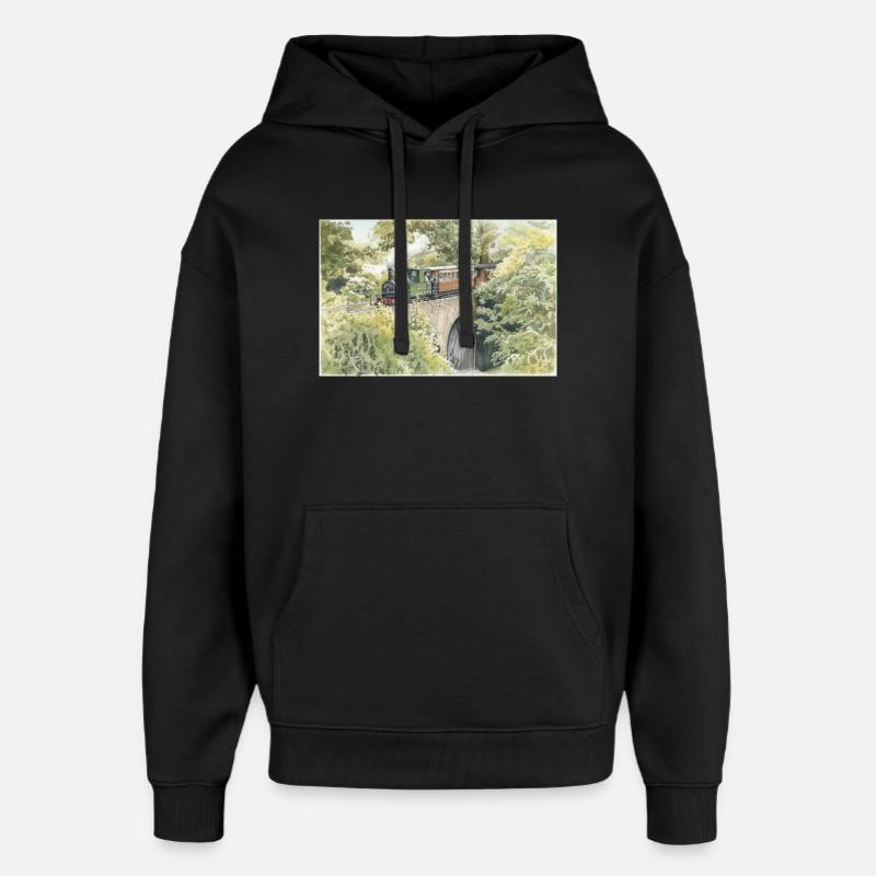 Aquarell-Dampfeisenbahn-Viadukt - Oversized Unisex Hoodie von Stanley/Stella - Schwarz