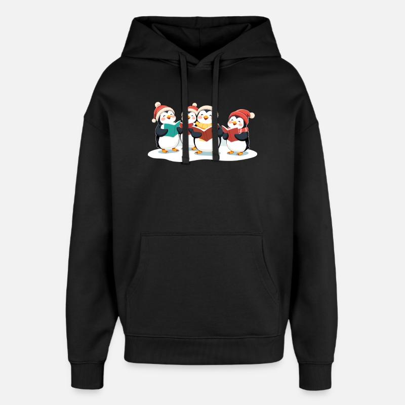 Motif de Noël des manchots chanteurs - Sweat à capuche unisexe Stanley/Stella Oversized - noir