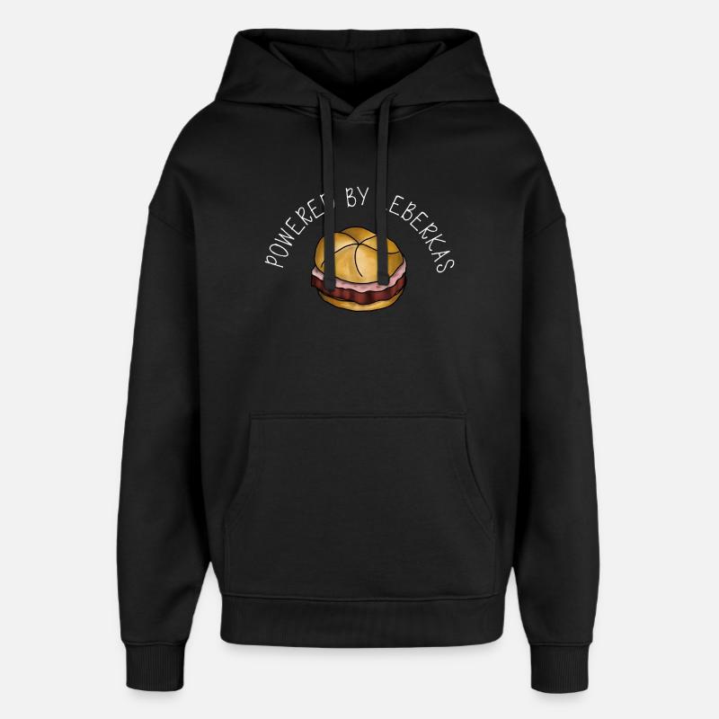 Powered by Leberkas – Leberkäse Spruch - Oversized Unisex Hoodie by Stanley/Stella - black