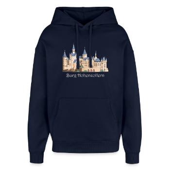 Hohenzollern Castle illustration, hand drawing - Oversized Unisex Hoodie by Stanley/Stella - navy - Front - AI Model Female 172 light (172cm) & AI Model Male 185 light (185cm)