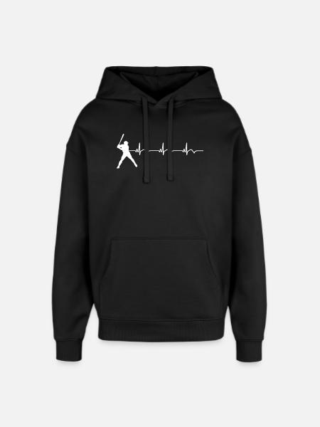 Baseball ECG Heartbeat Baseball Bat - Oversized Unisex Hoodie by Stanley/Stella - black
