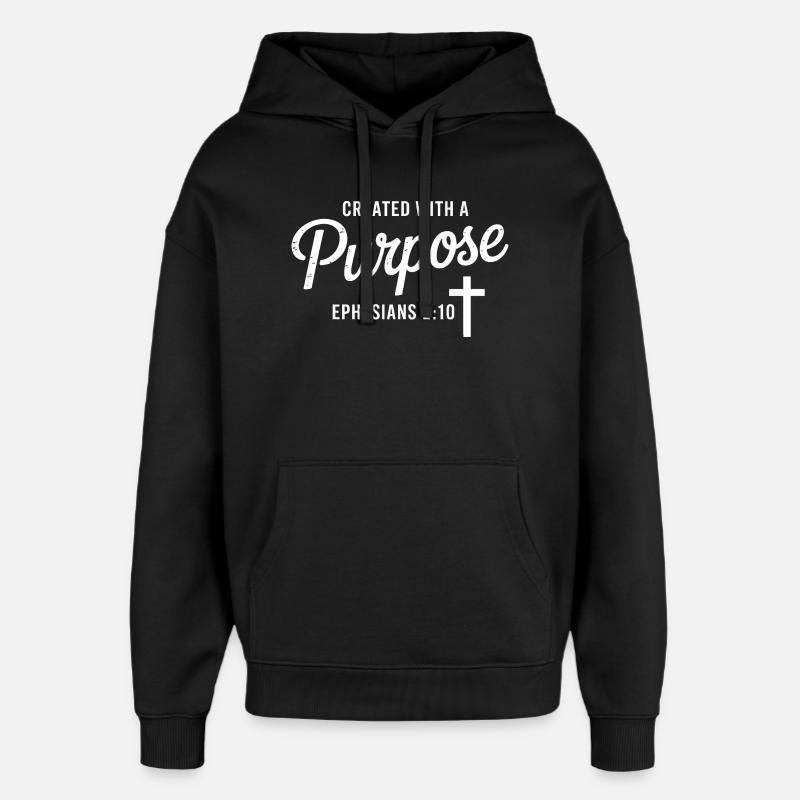 Purposeful Script Cross Ephesians 2:10 - Oversized Unisex Hoodie by Stanley/Stella - black