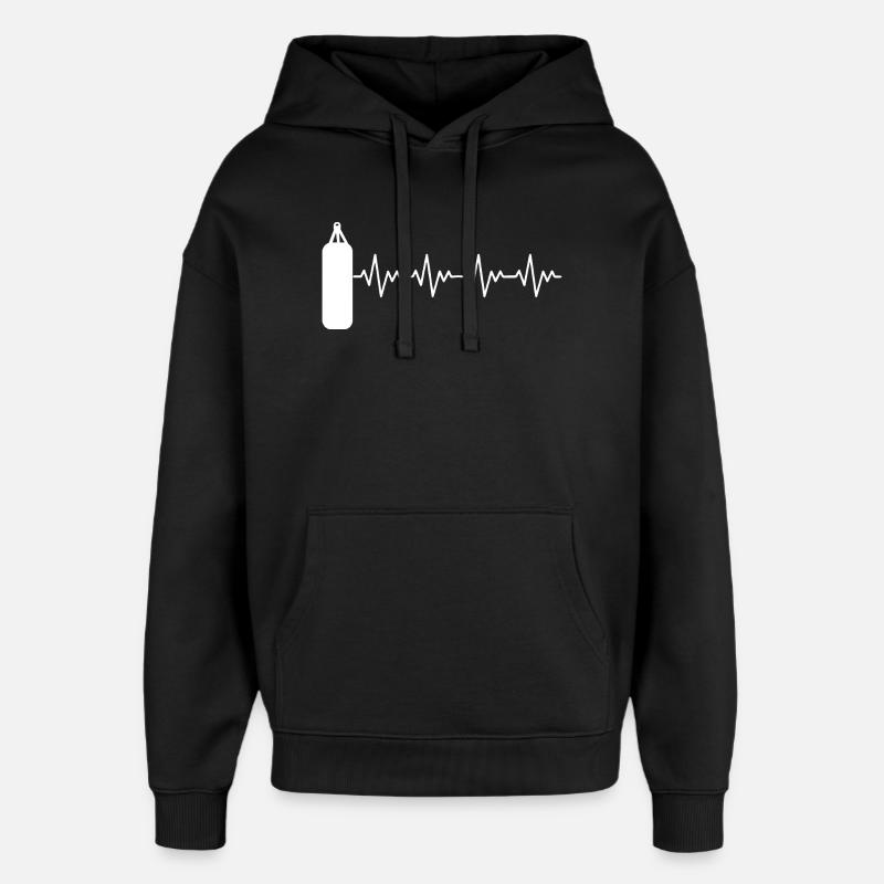 Boxer_2_EKG_weiss - Sweat à capuche unisexe Stanley/Stella Oversized - noir