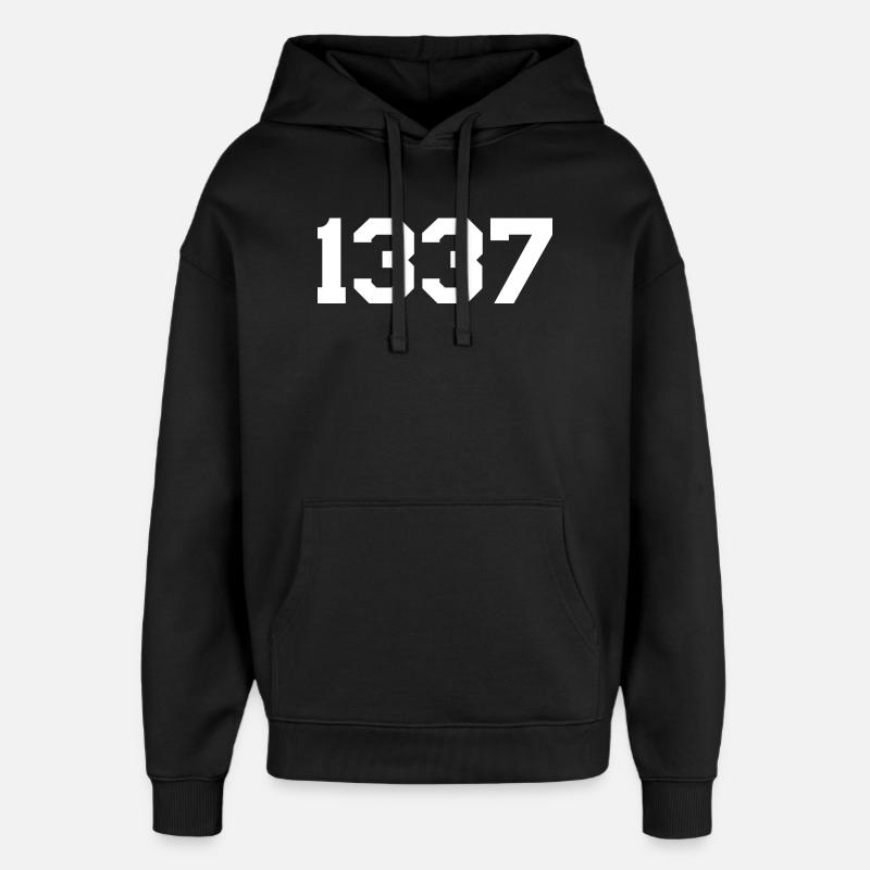 1337 – White Text Design - Oversized Unisex Hoodie by Stanley/Stella - black