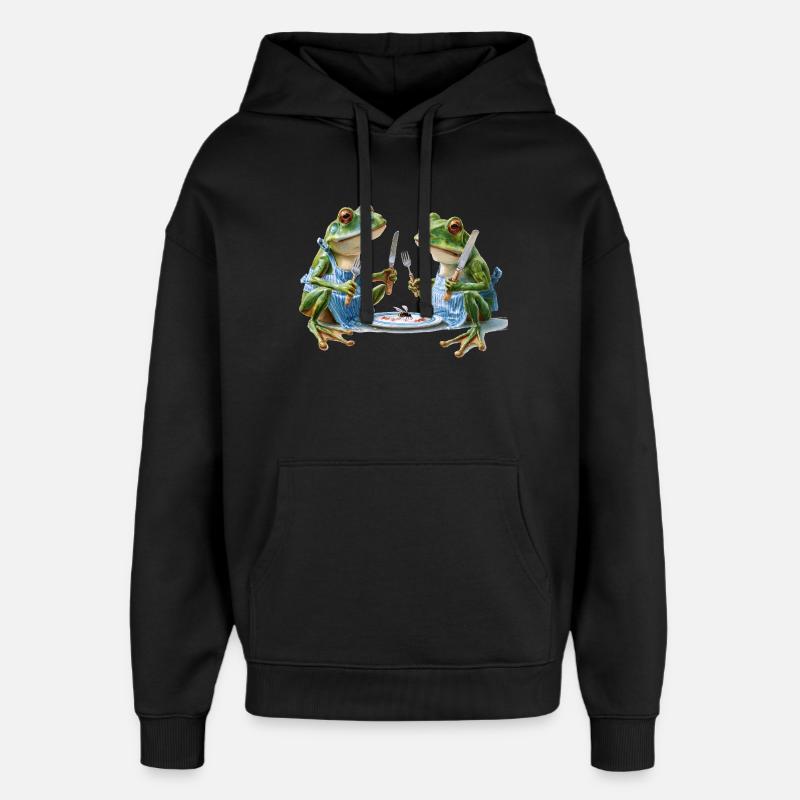 Deux cuisiniers grenouilles au dîner - Sweat à capuche unisexe Stanley/Stella Oversized - noir