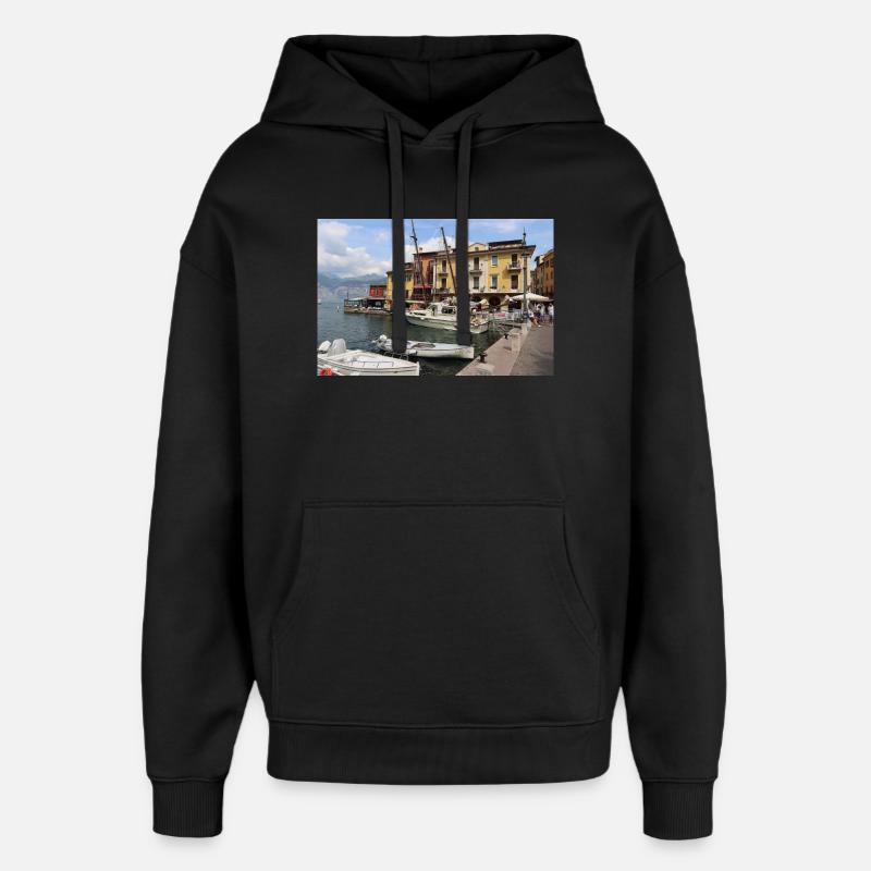 Le port de Malcesine - Sweat à capuche unisexe Stanley/Stella Oversized - noir