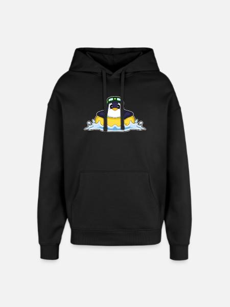 Penguin Swimming Swim Ring Summer - Oversized Unisex Hoodie by Stanley/Stella - black
