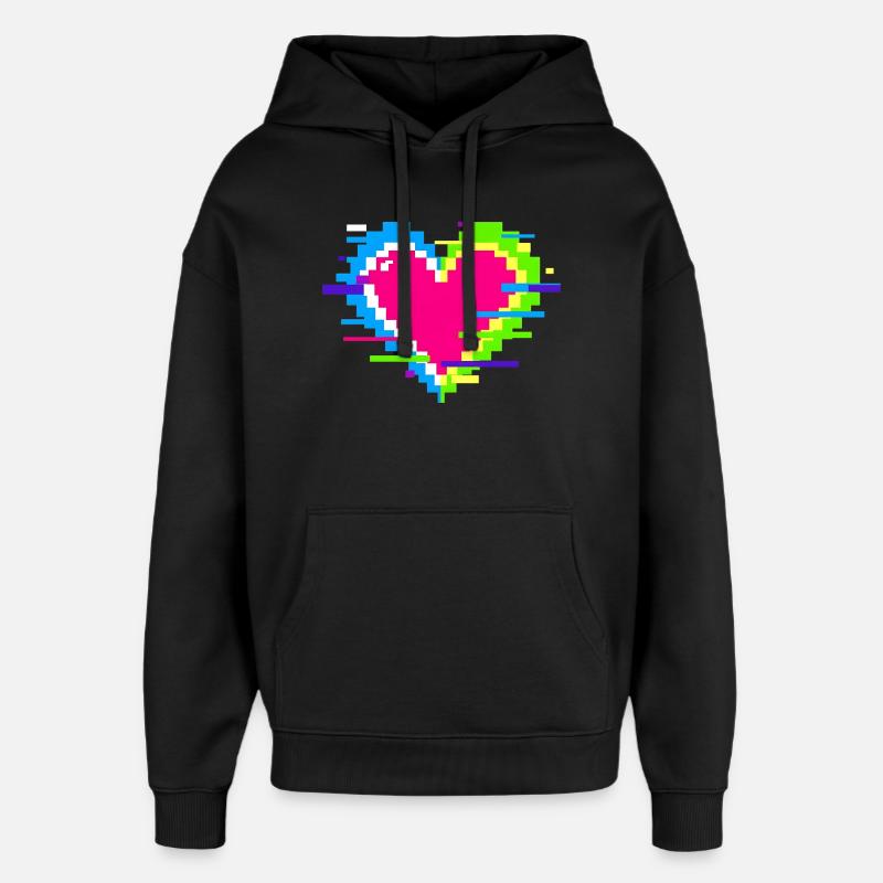 Pixelherz Neon Glitch Regenbogen - Oversized Unisex Hoodie von Stanley/Stella - Schwarz