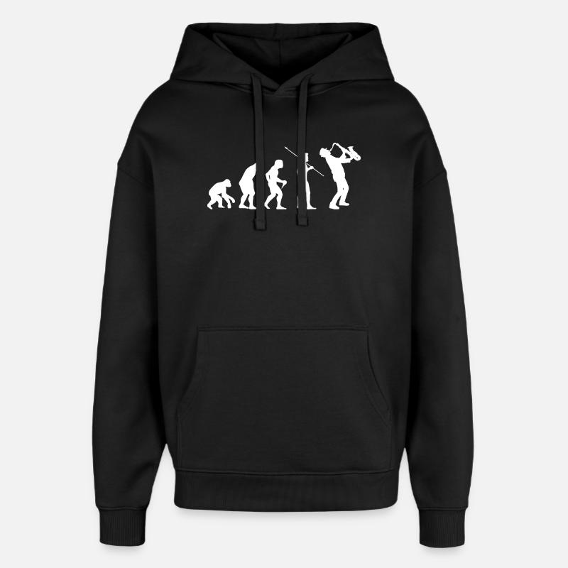 Evolution to Saxophonist Music Gift - Oversized Unisex Hoodie by Stanley/Stella - black
