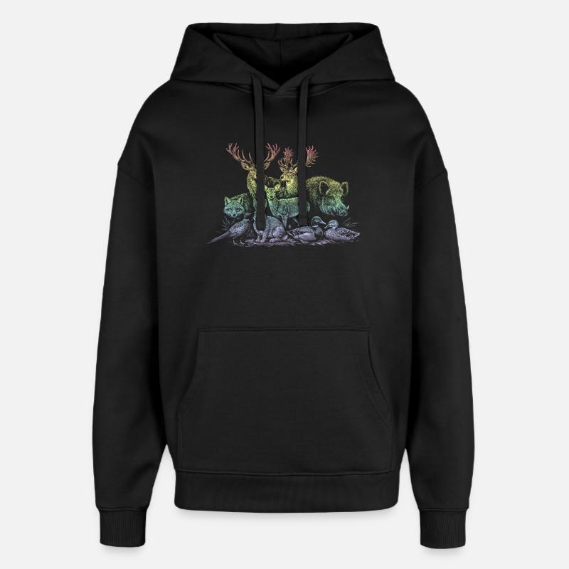 Troupeau de cerfs dans l’arc-en-ciel - Sweat à capuche unisexe Stanley/Stella Oversized - noir