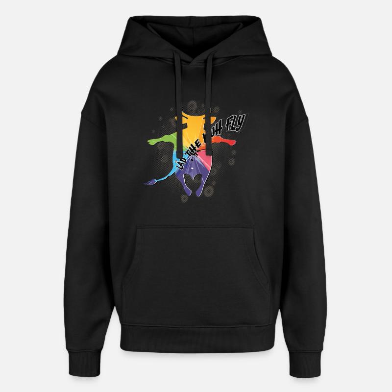 Vache arc-en-ciel en vol - Sweat à capuche unisexe Stanley/Stella Oversized - noir