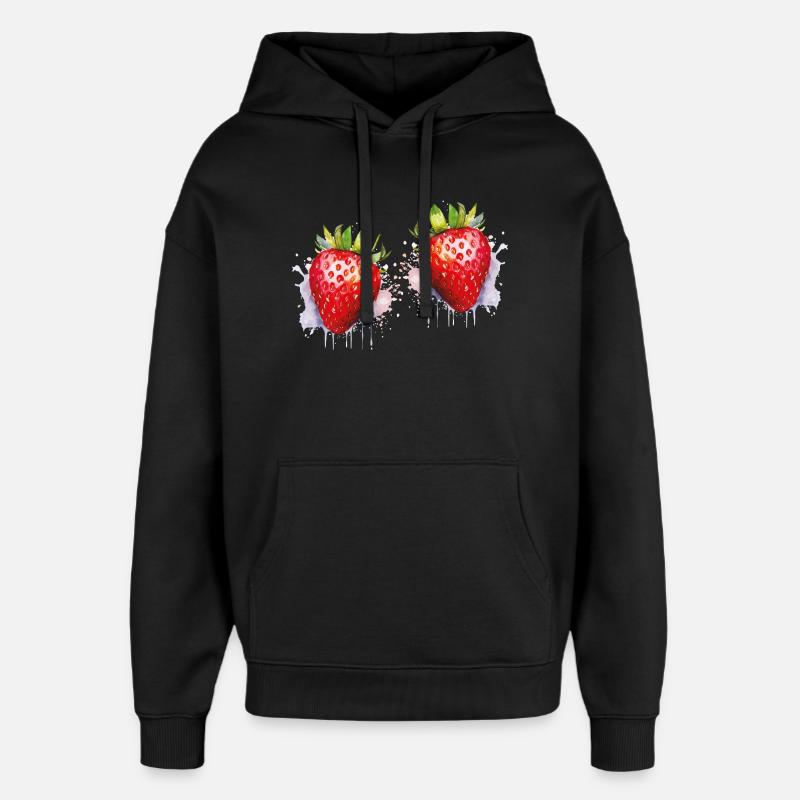 Fraises aquarellées - Sweat à capuche unisexe Stanley/Stella Oversized - noir