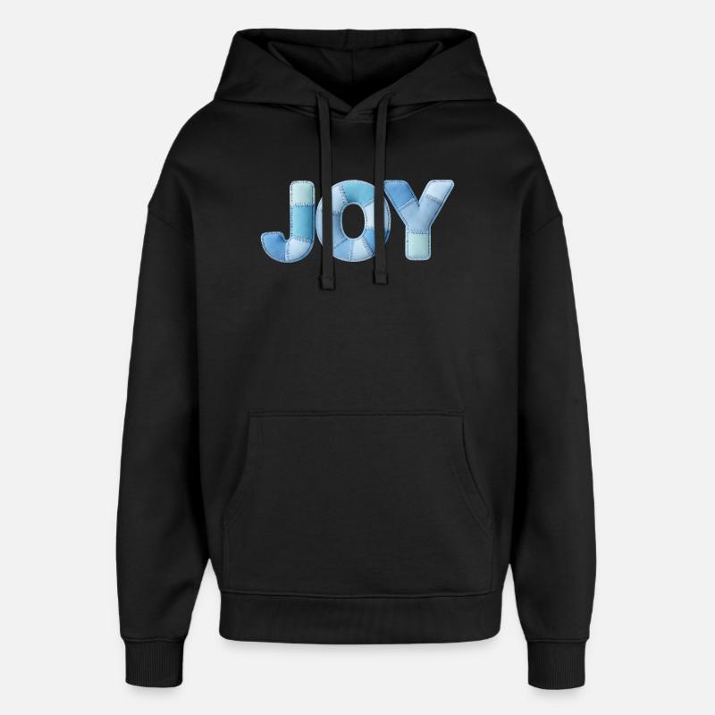 Lettrage Joyeuse en patchwork bleu - Sweat à capuche unisexe Stanley/Stella Oversized - noir