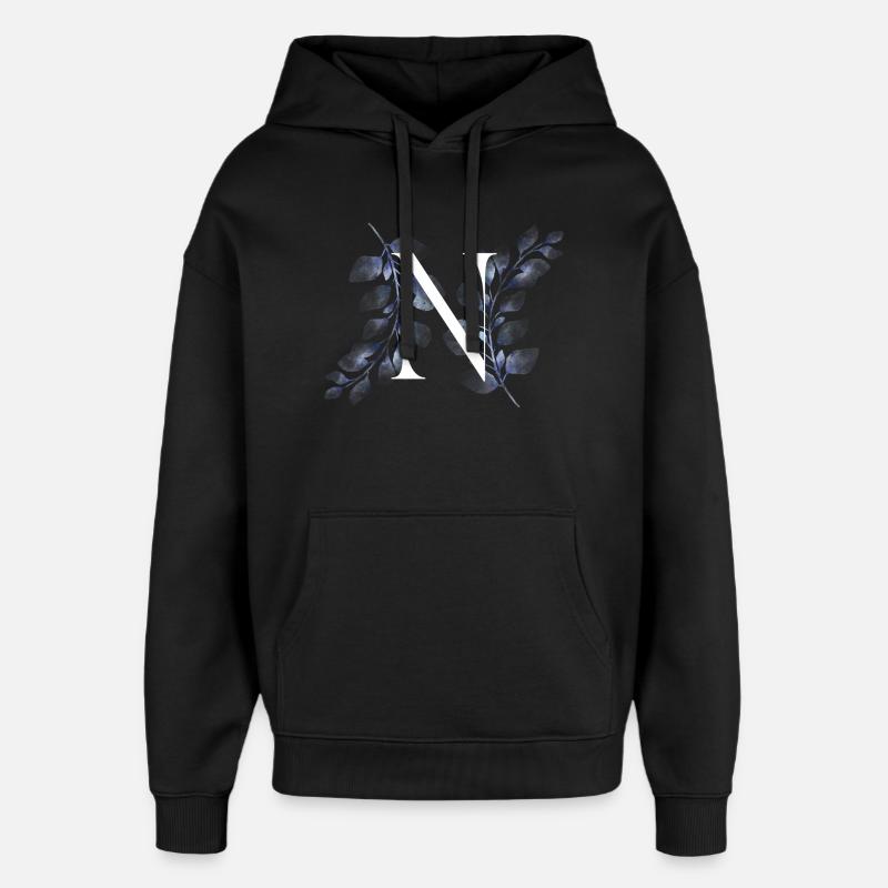 Monogramme N Floral Bleu - Sweat à capuche unisexe Stanley/Stella Oversized - noir
