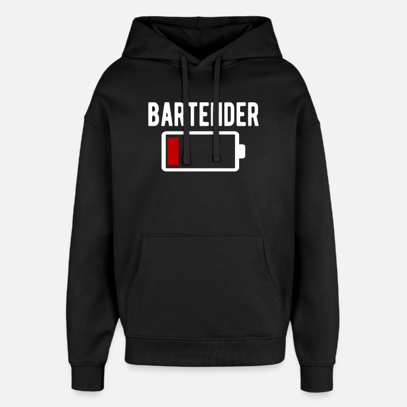 Bartender Charging Low Battery Funny - Oversized Unisex Hoodie by Stanley/Stella - black