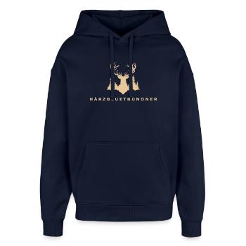 Härzbluetbündner - Sweat à capuche unisexe Stanley/Stella Oversized - marine - Devant - AI Model Female 172 light (172cm) & AI Model Male 185 light (185cm)