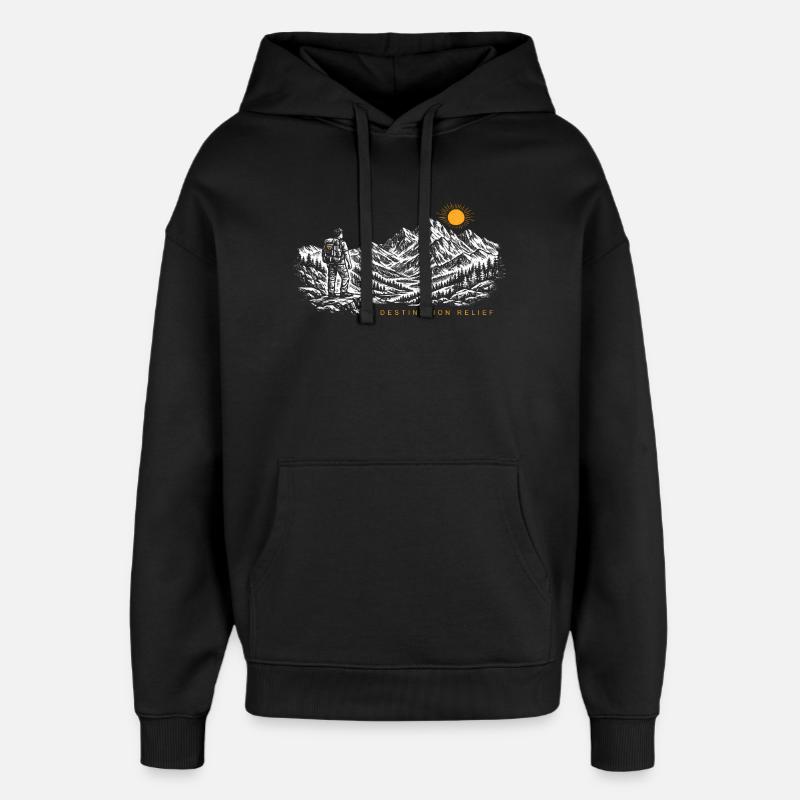 Hiker Sunrise Destination Relief Light - Oversized Unisex Hoodie by Stanley/Stella - black