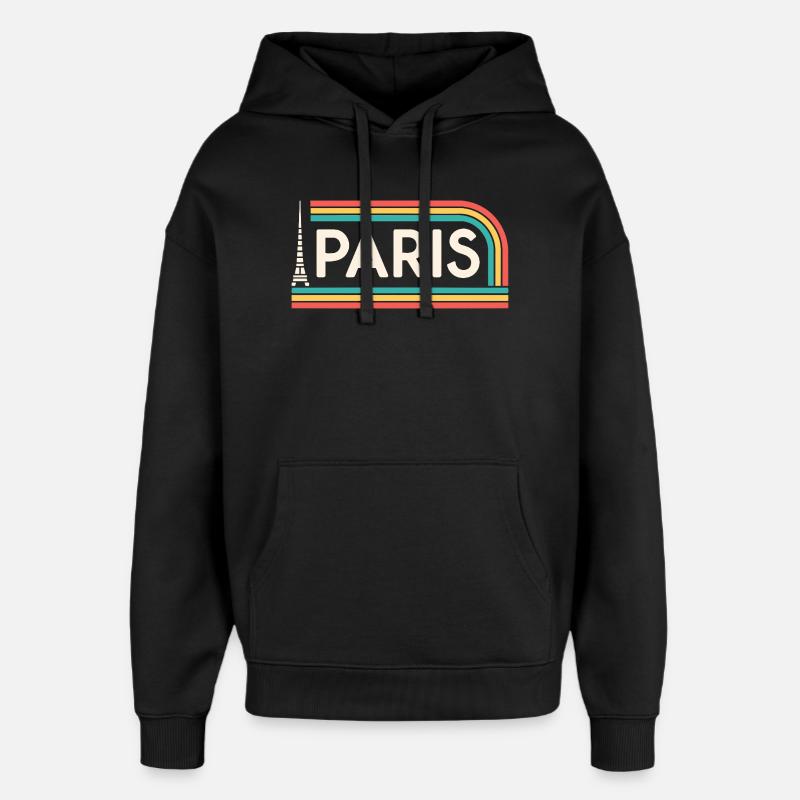 Paris Arc-en-Ciel Retro - Sweat à capuche unisexe Stanley/Stella Oversized - noir