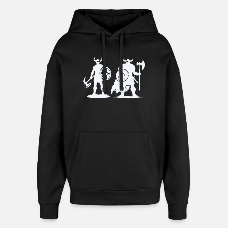 Wikinger-Duo: Schild & Beil im Schatten - Oversized Unisex Hoodie von Stanley/Stella - Schwarz