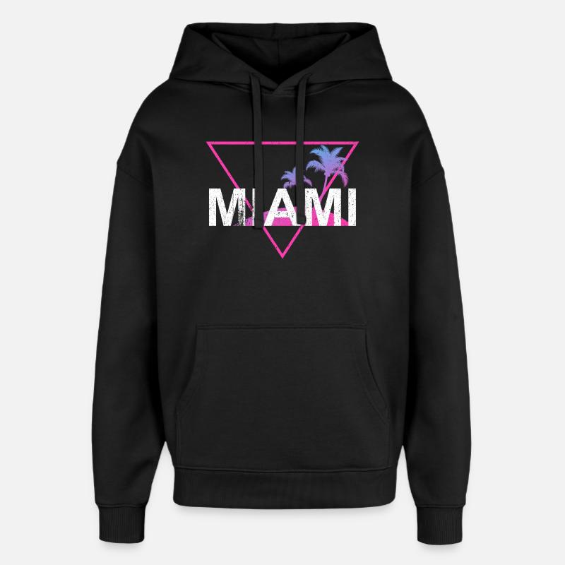 Miami Neon Palm Trees Retro - Oversized Unisex Hoodie by Stanley/Stella - black