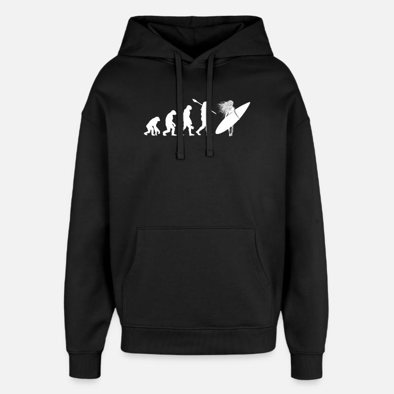 Surfing Evolution Weibliche Surfer-Silhouetten-Kunst - Oversized Unisex Hoodie von Stanley/Stella - Schwarz