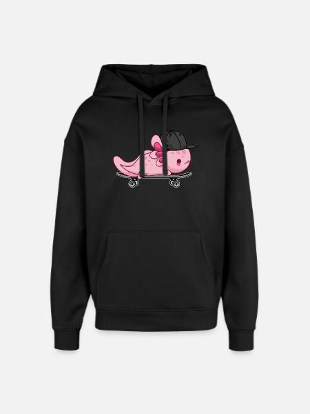 Cool Axolotl Skateboarding - Kawaii Style - Oversized Unisex Hoodie by Stanley/Stella - black