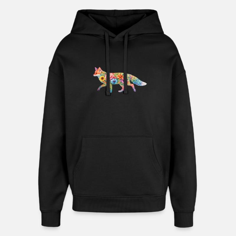 Fuchs Aquarell Silhouette Blumen - Oversized Unisex Hoodie von Stanley/Stella - Schwarz
