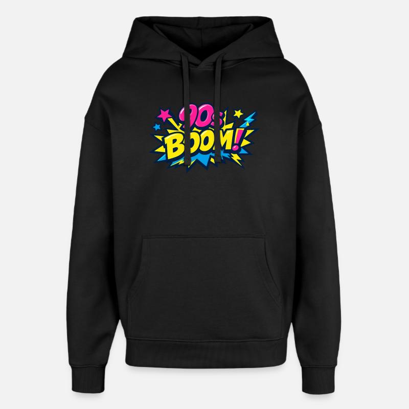 90s Boom Comic Explosion - Oversized Unisex Hoodie by Stanley/Stella - black