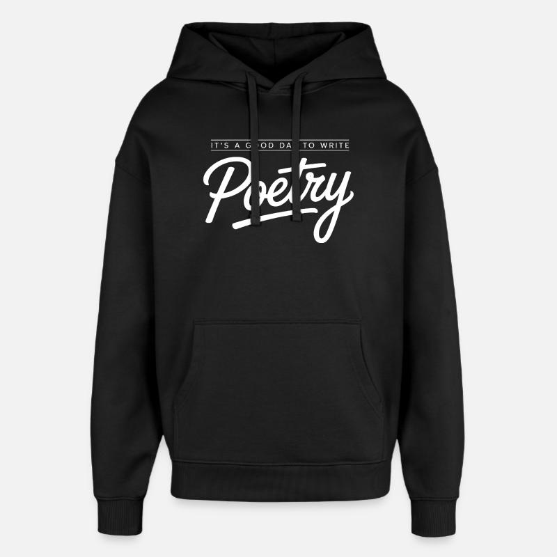 Poetry Script Monochrome Tee - Oversized Unisex Hoodie by Stanley/Stella - black