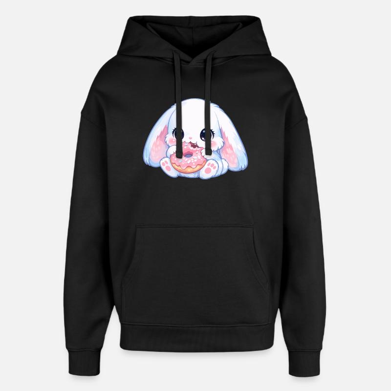 Lapin kawaï avec un beignet - Sweat à capuche unisexe Stanley/Stella Oversized - noir