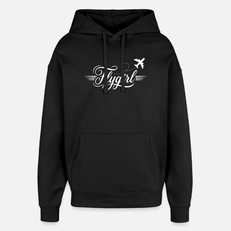 Flygirl Script with Airplane Flourish - Oversized Unisex Hoodie by Stanley/Stella - black