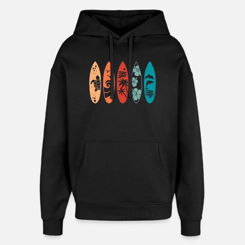 Planche de surf rétro - Sweat à capuche unisexe Stanley/Stella Oversized - noir