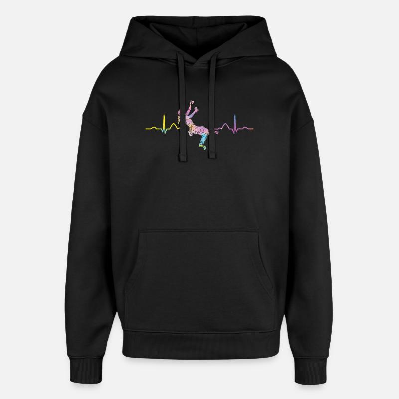 Boulderer heartbeat Bouldering Bouldering - Oversized Unisex Hoodie by Stanley/Stella - black