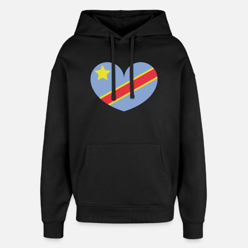 Drapeau du cœur du Congo - Sweat à capuche unisexe Stanley/Stella Oversized - noir
