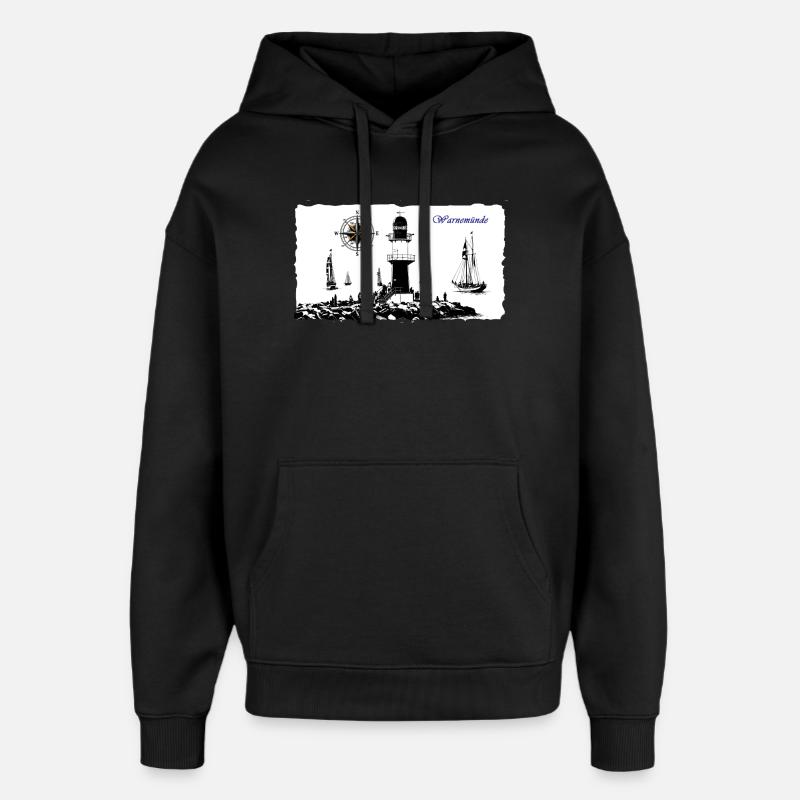 Warnemünde Leuchtturm Kompass Edition - Oversized Unisex Hoodie von Stanley/Stella - Schwarz