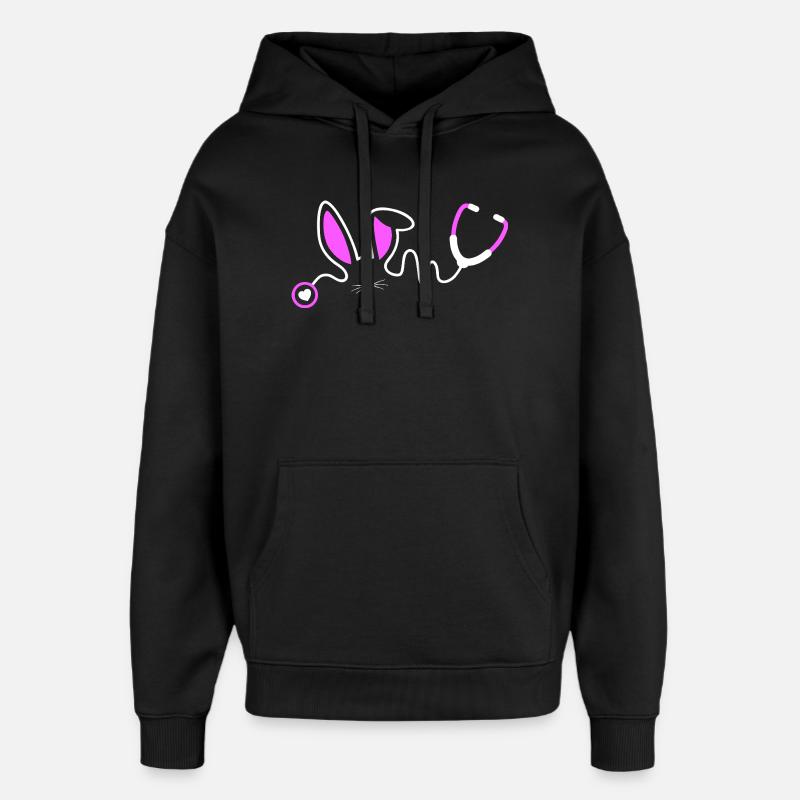 Stethoscope Bunny Whimsy - Oversized Unisex Hoodie by Stanley/Stella - black