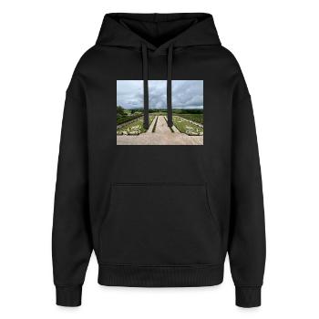Jardin français du Château de Chambord - Sweat à capuche unisexe Stanley/Stella Oversized - noir - Devant - AI Model Female 172 light (172cm) & AI Model Male 185 light (185cm)