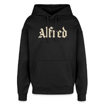 Alfred Blackletter Namensornament - Oversized Unisex Hoodie von Stanley/Stella - Schwarz - Vorne - AI Model Female 172 light (172cm) & AI Model Male 185 light (185cm)
