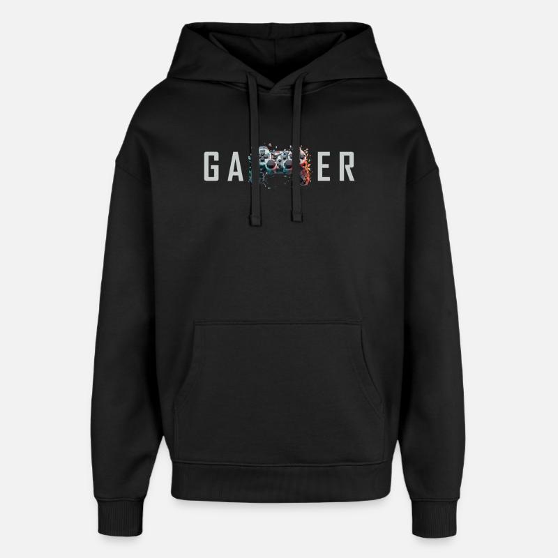Gamer Typografie Controller Gaming Nerd Geschenk - Oversized Unisex Hoodie von Stanley/Stella - Schwarz