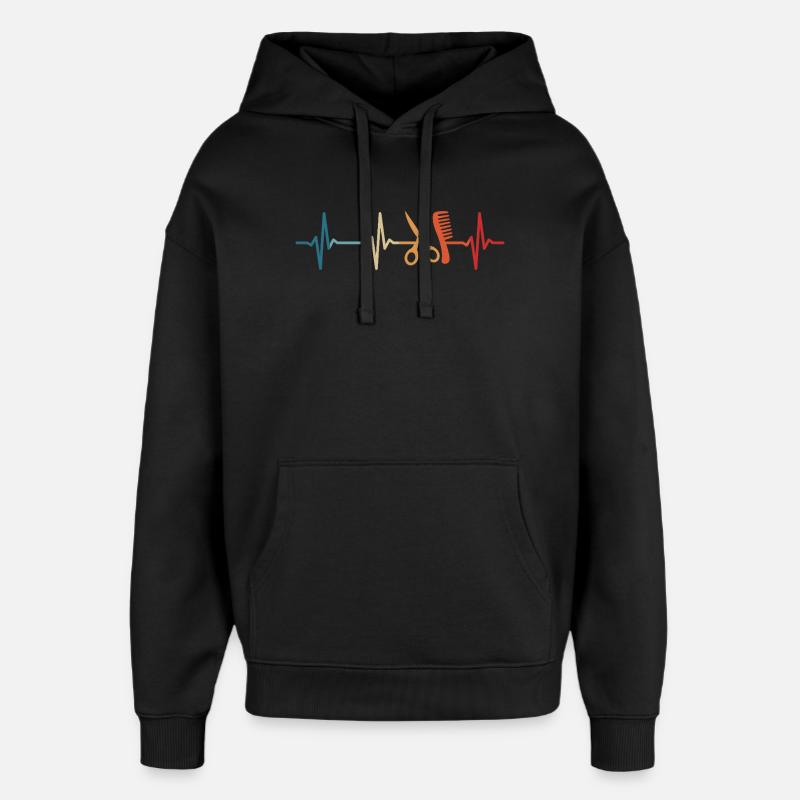 Coiffeur Heartbeat Coupe de cheveux Coiffeur - Sweat à capuche unisexe Stanley/Stella Oversized - noir