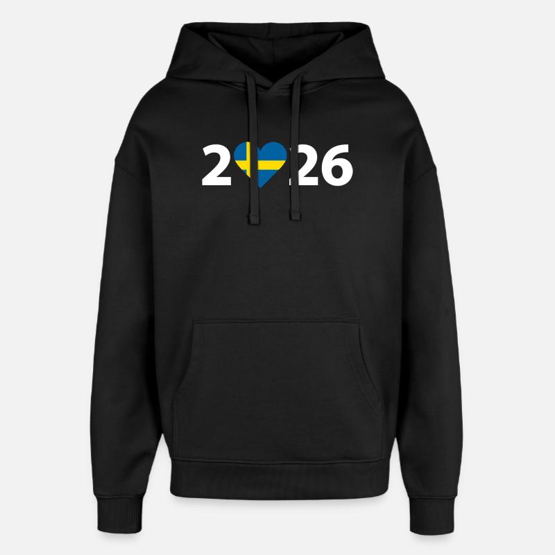 J’aime Suède 2026, Suède 2026 - Sweat à capuche unisexe Stanley/Stella Oversized - noir