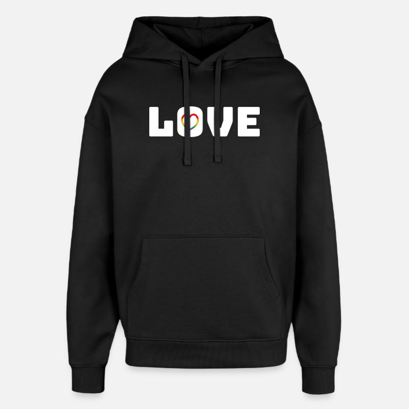 Coeur d’amour arc-en-ciel blanc - Sweat à capuche unisexe Stanley/Stella Oversized - noir