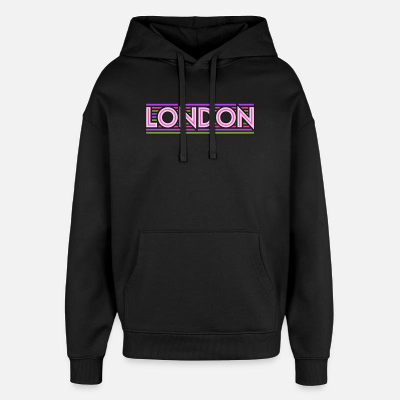 Londres Néon Typographie Lignes - Sweat à capuche unisexe Stanley/Stella Oversized - noir