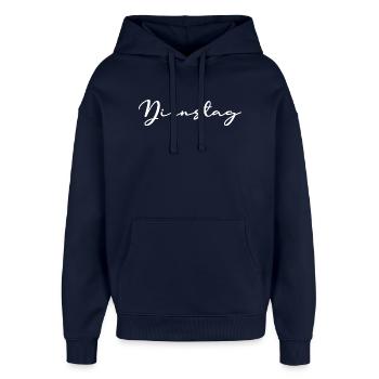 Tuesday lettering weekdays white - Oversized Unisex Hoodie by Stanley/Stella - navy - Front - AI Model Female 172 light (172cm) & AI Model Male 185 light (185cm)