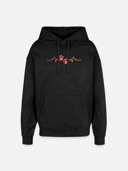 Sunset Dog Paw Heartbeat Dog - Oversized Unisex Hoodie by Stanley/Stella - black