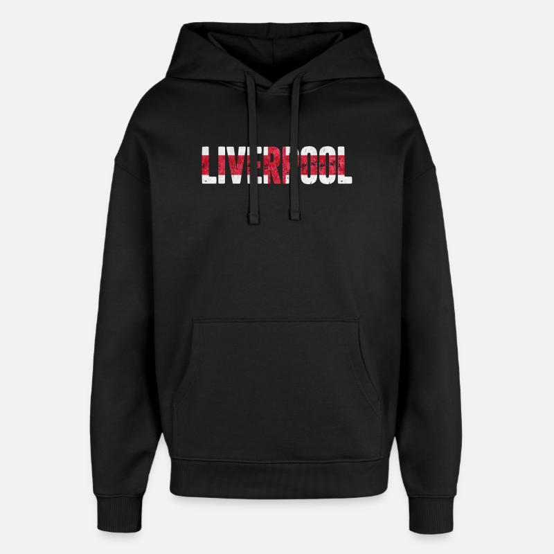 Liverpool, Angleterre - Sweat à capuche unisexe Stanley/Stella Oversized - noir