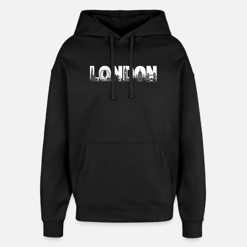 Londres Royaume-Uni, Angleterre Silhouette - Sweat à capuche unisexe Stanley/Stella Oversized - noir
